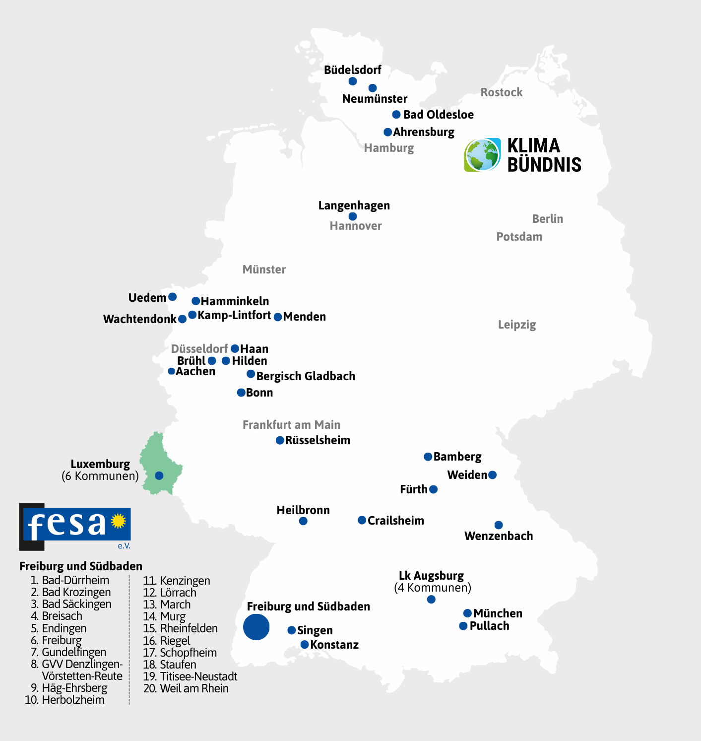 Deutschlandkarte Energiekarawanelatt Energiekarawane (1) Deutschlandkarte mit Kommunen, Landkreisen in denen Energiekarawane verankert ist